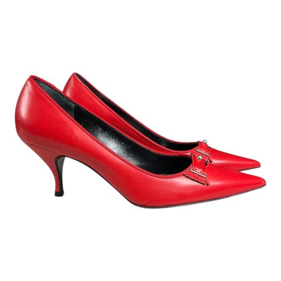 Marc Jacobs Red Leather Heels Size 8 Made in Italy Silver Accent Vintage Style - Picture 5 of 16